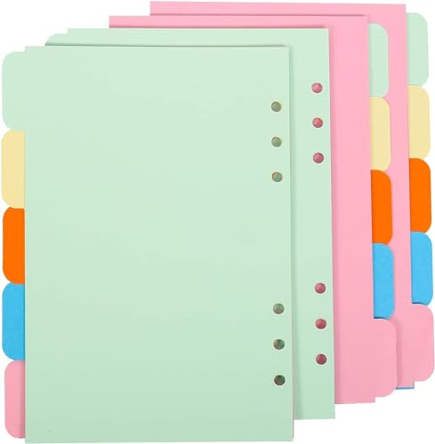 Parallelower 25 Hojas Separadores Archivador A5 6 Anillas Separadores de Carpetas A5 de Colores Archivadores Pestañas de Índice para Carpetas de Anillas Notebook,5 Colores(21 * 14cm)