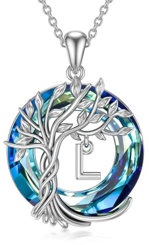 TOUPOP Tree of Life Gifts Initial Letter L Necklace 925 Sterling Silver Tree of Life Pendant Blue Crystal Family Irish Jewellery Anniversary Birthday Gifts for Women Her Ladies Wife Mum Daughter