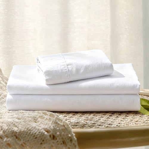 Col & Cor Juego de Sábanas 100% Algodón 144 Hilos, Liso, Bajera Ajustable (30 cm), Encimera + Funda de Almohada, 3 Piezas, Ropa de Cama | Cama 150 x 190/200 | Blanco