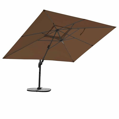 RS Trade Sonnenschirm Rechteckig 300 x 400 cm Marktschirm Ampelschirm Gartenschirm 360 Grad drehbar, 4-fach seitlich & 5-fach horizontal neigbar, inkl. Windsicherung & Schutzhülle, braun