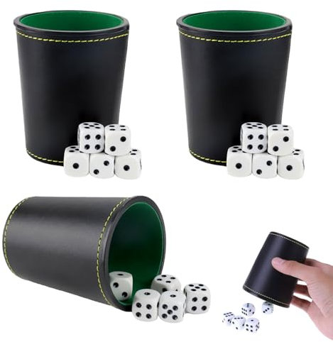 Graplan Würfelbecher Set inkl. 3 Würfelbecher Leder und 15 Würfeln, Knobelbecher, Knobelbecher Leder, Würfelbecher mit Würfeln