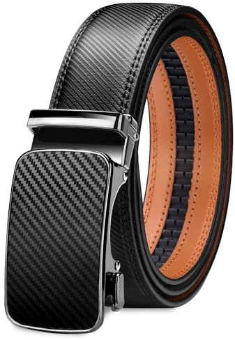 maikun Black Leather Ratchet Belts for Men,Width 1 3/8, Quick Release and Trim to Fit