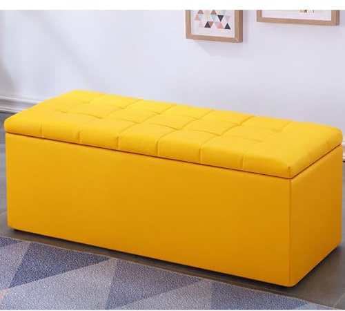 Lussuosa panca ottomana in pelle gialla con scarpiera, mobiletto portaoggetti per estremità del letto, panca ribaltabile per sedile d'ingresso, panca angolare (60 x 40 x 40 cm)