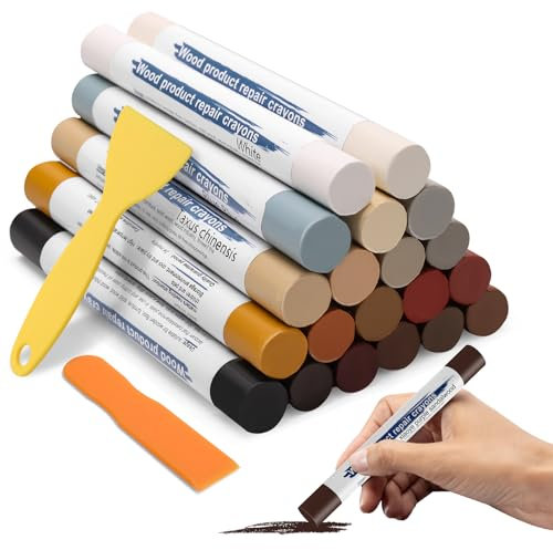 20+2P Wood Filler Sticks,Windspeed Wood Repair Wax Crayons for Furniture Scratch Wax Stick Pen for Repairing Scratches Scuffs Cracks and Holes on Wooden Floor, Cabinet Laminate Hardwood