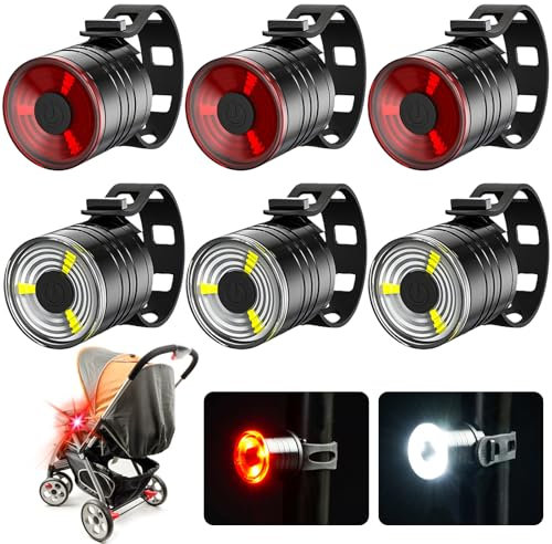 Kinderwagen Licht, 6 Stück LED-Kinderwagenleuchten, Wasserdichte Kinderwagenlicht mit 3 Lichteffekte, Buggylicht für alle Kinderwagen, Rucksack Licht Blinklicht Kinderwagen Zubehör (Weiss,Rot)