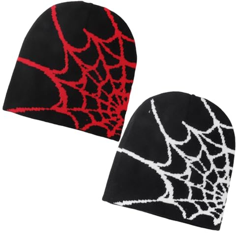Confezione da 2 Cappelli con Stampa Ragnatela, Cappelli alla Moda E Personalizzati, Cappelli Lavorati A Maglia Caldi, Cappelli Lavorati A Maglia Elastici E Morbidi