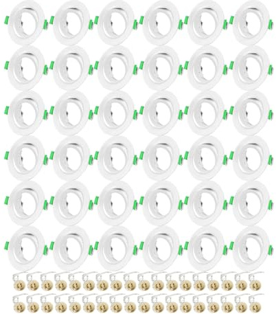 Faretti incasso per cartongesso, Bianco Orientabili a 30°,Con porta lampada GU10. Compatibili con fori da 68mm,Ideali per sostituire faretti LED/Alogeni.Perfetti per illuminazione soffitto.36 Pack