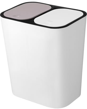 BATHVEVE Bidone Immondizia Cucina Con Due Scomparti Contenitore Rifiuti Cucina Per Separare Scarti e Altri Rifiuti Bidone Spazzatura Scomparti Bianco Cestino Della Spazzatura