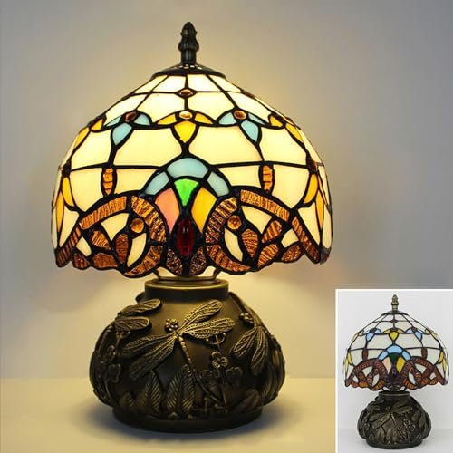 Chao Zan Lampada Piccolo, lampade da tavolo Barocco con Paralume in Vetro Colorato, vintage mediterranea Stil Piccola lampada da comodino per la notte (A)