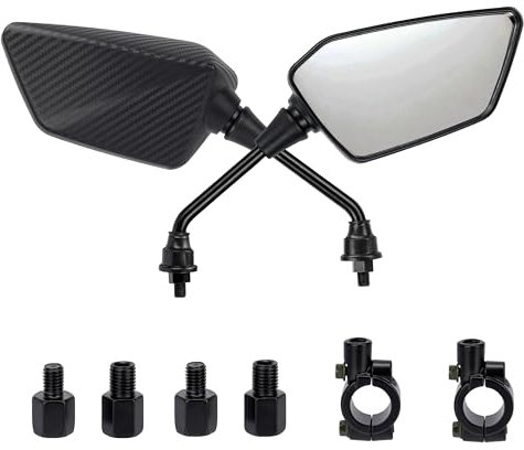 CINQUECUORI – Specchietti Retrovisori Moto Universali Bar End Regolabili, in ABS e Acciaio Carbon Look, Design Sportivo, Compatibili con Scooter, Moto Naked, Bici Elettriche, Facili da Installare