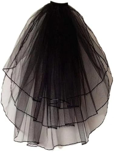 YUSHWENPTY Velo Novia Negro, Velo de Halloween, Novias con Peineta, Accesorios de Cosplay para Halloween, Carnaval, Boda (Negro)
