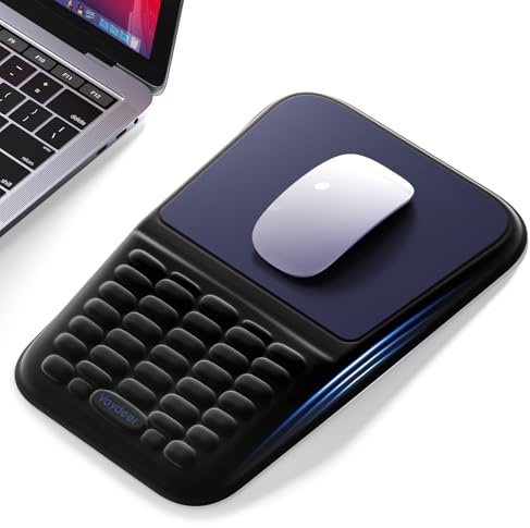 VAYDEER Set Reposamuñecas para Teclado y Ratón, Azul y Negro | Espuma viscoelástica y base antideslizante para apoyar las muñecas en oficina, estudio o gaming