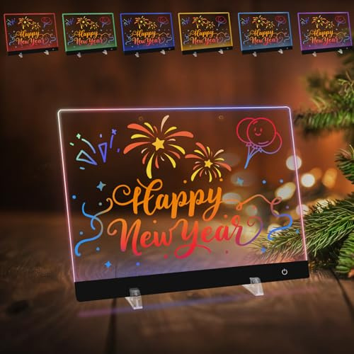 Tableau Lumineux Message LED 40x30cm, 5 Modes & 6 couleurs, Ardoise Lumineuse Néon pour Dessin et Messages, Effaçable à Sec, avec 7 couleurs Stylo, Pour Café, Maison, Bureau