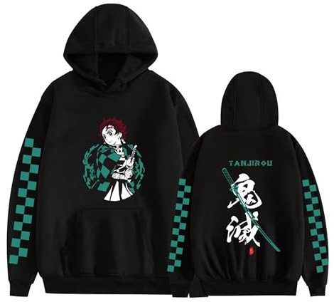 Satdflie Anime Demon Slayer Kamado Tanjirou Hoodie Teenagers Unisex Cosplay Costume Casual Creative Trend Sweaters Long Sleeve Pullover Gifts for Fans Christmas, Black, L