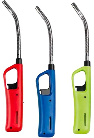 Pack 3 Encendedores de Gas Flexible Recargable para Cocina y Barbacoa – Cuello Largo Articulable, Seguro y Resistente al Viento – Encendedor Multiusos para Velas, Fogones y BBQ