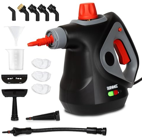 Duronic SC32 BK Limpiador de Vapor de Mano 1050 W, Depósito 350 ml | Limpiador Vapor Portátil Multifunción para Sofá Tejidos Juntas Ducha Horno Fregadero Ventanas Espejos