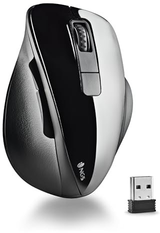 NGS BOW BLACK - Ratón Inalámbrico RF 2,4Ghz, Ratón Óptico Sin Cable 800/1200/1600dpi para Ordenador, Scroll + 5 Botones, Ergonomía Diestros, Negro