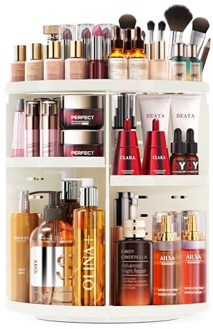 Auxmir Make Up Organizer mit 9 Einstellbaren Stufen, 360° Drehbar Schminktisch Kosmetik Organizer, Extra Größer Verbessert Schmink Organizer Skincare für Dresser Schlafzimmer Badezimmer, Weiß