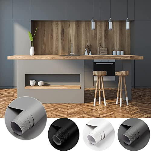 Cahomo Matt Grey Self Adhesive Wallpaper PVC Furniture Stickers Sticky Back Plastic 61 * 550cm (WxL) Decorative Waterproof Vinyl Film Roll DIY Refurbished for Walls Table Cabinets Kitchen Shelf Liner