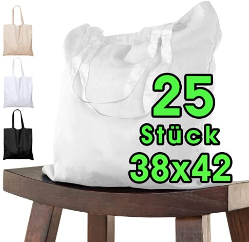 ELES VIDA Bolsa de algodón para pintar 38x42 - piezas blanco para niños con asa CORTA - sin imprimir certificado OEKO-TEX® - bolsa de tela, bolsa de transporte, bolsa de compras de 140g / m de grosor