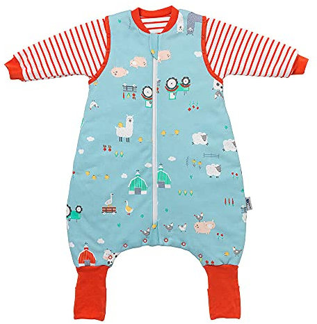 schlummersack Baby Schlafsack mit Füßen Bio Baumwolle 2.5 Tog 80 cm Bauernhof | Schlafsack mit Beinen und verlängerten Bündchen für eine Körpergröße von 80-90cm | Schlafsack Baby
