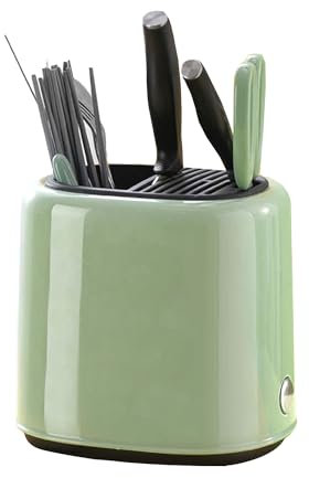 Tissting Ceppo Portacoltelli Metallo ABS 18 x 22 x 21cm Verde Staccabile Ceppo Coltelli da Cucina Universale Ceppo Coltelli Vuoto per Cucchiaio Forchetta Spatola