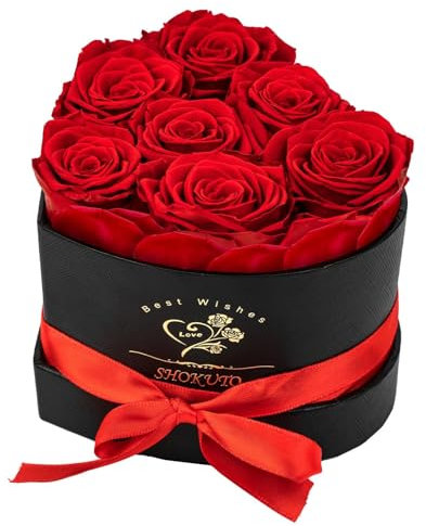 7 Stück Ewige Rosen in Herzbox - 100% echte Rosen - Ewige Blumen-Geschenkbox Geschenke für Frauen zum Valentinstag, Muttertag, Weihnachten, Geburtstag, Hochzeitstag (Rot)