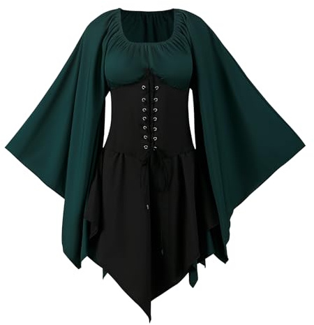 FJKVKDT - Abito da Donna Medievale Con Maniche a Tromba, Rinascimentale, Costume a Corsetto per Halloween, Vittoriano (Stile 1, S)