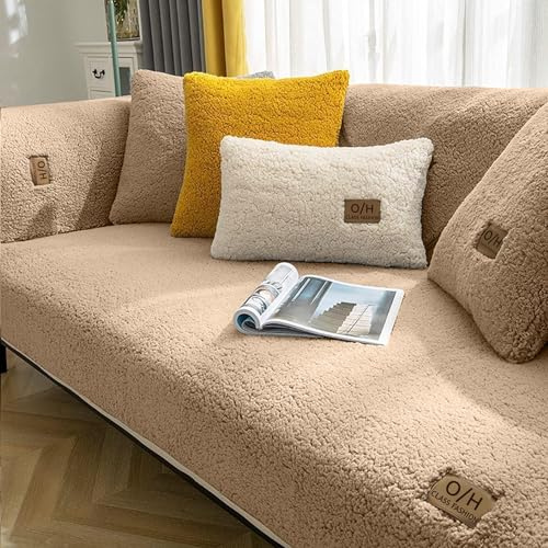 LINGKY Housse de Canapé d’Angle 4/3/2/1 Places Couvre Canape avec Accoudoirs Matelassée avec Méridien Gauche/Droite - Protection Canapé Anti-Taches en Forme de L (Café,90x180cm/Rectangulaire)