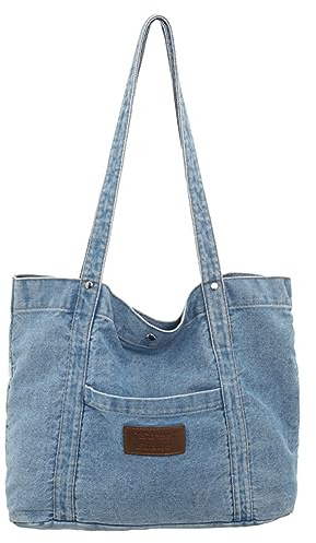 Kexpery stor kapacitet denim mångsidig shoppingväska enfärgad kvinnlig daglig pendlingsväska kvinnor jeans, Ljusblått, 440.00x310.00x100.00mm/17.32x12.2x3.94inch