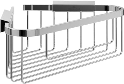 Villeroy & Boch Elements Tender Eck-Duschkorb, Duschablage Ecke für Wandmontage, Eck-Duschregal aus Zink für Hygieneartikel, Zubehör Dusche, 260 x 206 x 82 mm – Chrom