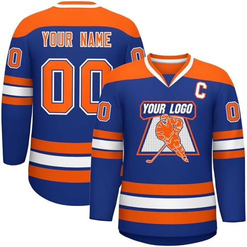 Eishockey-Trikot Personalisierbar Hockey Trikots mit Ihrem Namen/Team/Nummer/Logo Bekleidung für Hockey-Fans Custom Hockey Jersey Eishockey Trikot Sports Uniform Atmungsaktiv Shirt,Orange