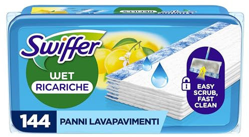 Swiffer Wet Lavapavimenti, 144 Panni Umidi, Limone, Maxi Formato, Lava Pavimenti, Pulizia Igienica Profonda, Rimuove Sporco e Batteri, per Tutti I Tipi di Pavimenti