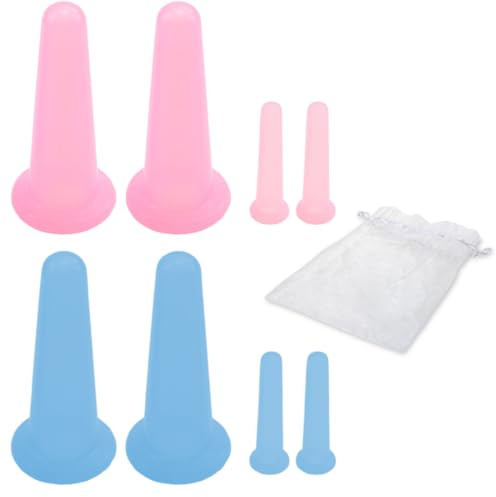 JAWUZ Set Coppette Massaggio, 8 Pezzi Coppette Anticellulite in Silicone con Borsa, Coppette per Corpo e Viso, Massaggio per Circolazione e Rassodamento della Pelle