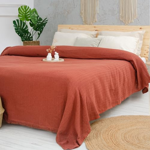 Milam London Couvre-lit king size | couvre-lit en coton pour grands canapés | couvre-lits king size et couvertures pour lits | 220 x 240 cm | 86 x 94 pouces - terracotta