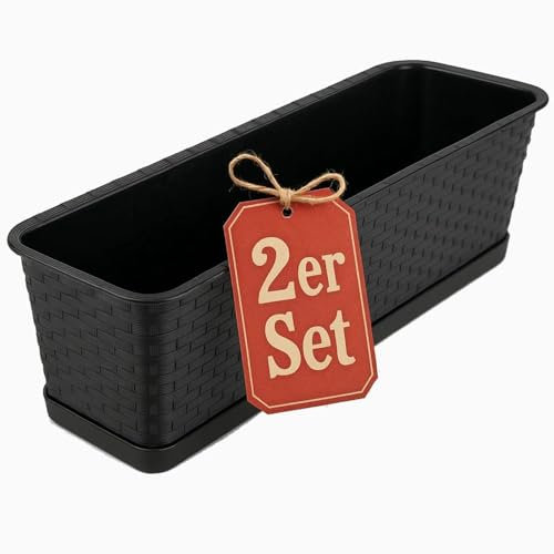 BigDean 2X Blumenkasten mit abnehmbarem Untersetzer Anthrazit 80 cm lang - Balkonkasten Pflanzkasten für Innen- & Außenbereich geeignet - Made in Europe