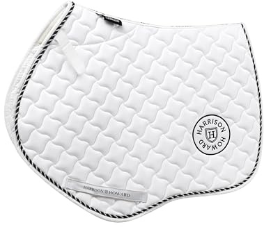 Harrison Howard Tapis de selle anglais pour chevaux, équitation, contact rapproché, antidérapant, anti-humidité, absorption des chocs, blanc