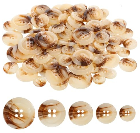 100 Stück Harz Knöpfe für Strickjacke, 4 Löcher 5 Größen 15/17.5/20/25/27.5 mm Dauerhaft Hosenknopf Knöpfes Annähen für Kleidung Retro Knöpfe Braun Rund Harz Buttons DIY Basteln Nähen Deko