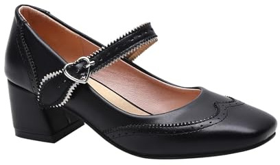 Generisch Mary-Jane Chaussures à talon moyen pour femme Pointe carrée Chaussures de loisirs confortables Chaussures élégantes pour le travail de bureau et les vacances, Noir , 43 EU