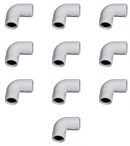 Confezione da 10 Curve a 90° per collegamento tubo rigido, ⌀25mm, ispezionabile, ad angolo, raggio ridotto, IP40, per interno, giunzione per impianto elettrico fuori muro, cavo elettrico, grigio, PVC