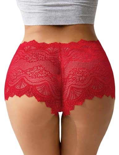 FULLJOYLOVE French Knickers Women Plus Size Lace Thong Cotton Crotch Brazilian Underwear Hipster Panties