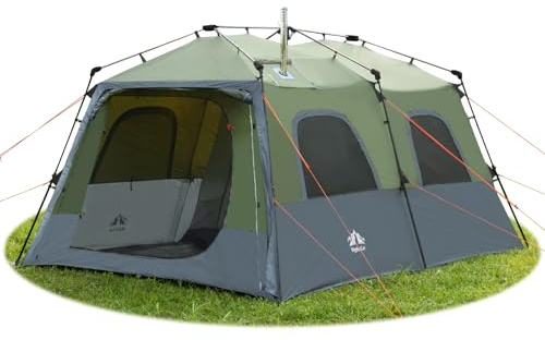 Night Cat Tenda Familiare per 8 Posti: Tenda Automatica Impermeabile Invernale Veranda con Stufa da 2 camere Grandi per Campeggio Esterno