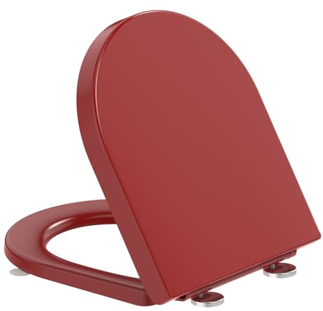 YEAUPE PRO Tavoletta Wc Universale D Forma[CORTO], Sedile WC Con Urea-Formaldeide Chiusura Ammortizzata e Funzione di Sgancio Rapido, modello installaz. incl. Rosso,42,5 x 36,3 x 4,9CM