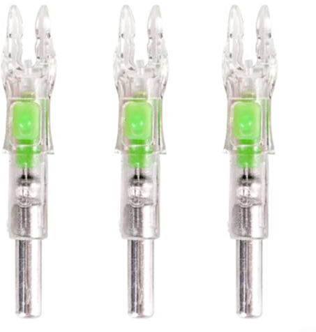 Tidgel Lot de 3 encoches lumineuses pour flèche compatibles avec arbres de 6,2 mm, pointe phosphorescente automatique, LED multicolore, lot de 3 pièces (vert)