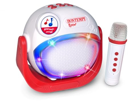 BONTEMPI - Trådlöst akustiskt fodral med trådlös mikrofon RGB-lampor karaoke växlare reverb effekt USB-laddning typ C 140 x 140 x 80 mm