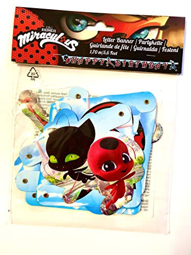 amscan Happy-Birthday-Partykette * Miraculous * als Deko für eine Mottoparty oder Kindergeburtstag Ladybug Marienkäfer Superheld Party Geburtstag Girlande Banner