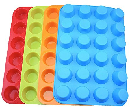 Silicone Mini Muffin Pan, Qtopun 4 Pack 24 Cups Silicone Mold Cups Baking Pan, Silicone Muffin Tins Baking Moulds-Multi Color