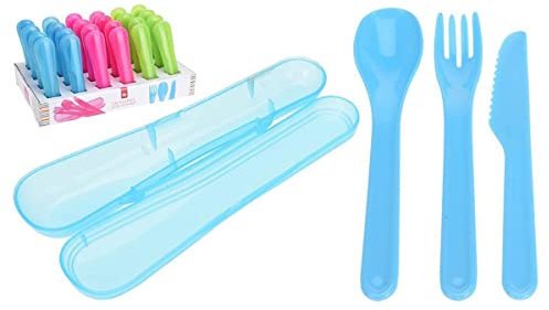 Carousel Home 3 Piece Reusable Plastic Travel Cutlery Set | Travel Utensils With Storage Case | Portable Tableware For Lunchboxes Camping Picnics - Colours Varies One Supplied