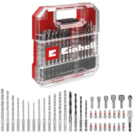Original Einhell L-CASE 40-tlg. Bit- und Bohrer-Set (25-mm-Bits, Schnellwechselbithalter, Steckschlüssel, Senker, Metall-, Stein- und Holzbohrer inkl. Aufbewahrungsbox)