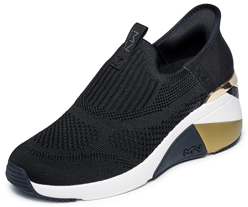 Skechers Women's A-Wedge-Crecent Sneaker, Black, 6 UK